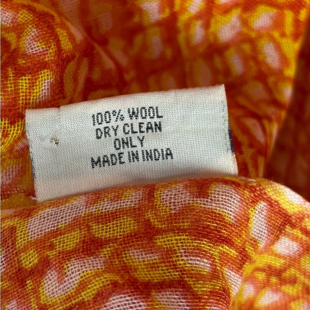 Bindya New York Scarf 100% Wool Orange Yellow Print